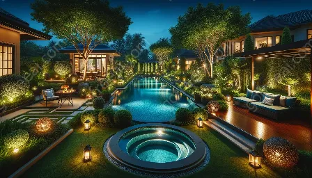 pagpapahusay ng pool landscaping na may ilaw