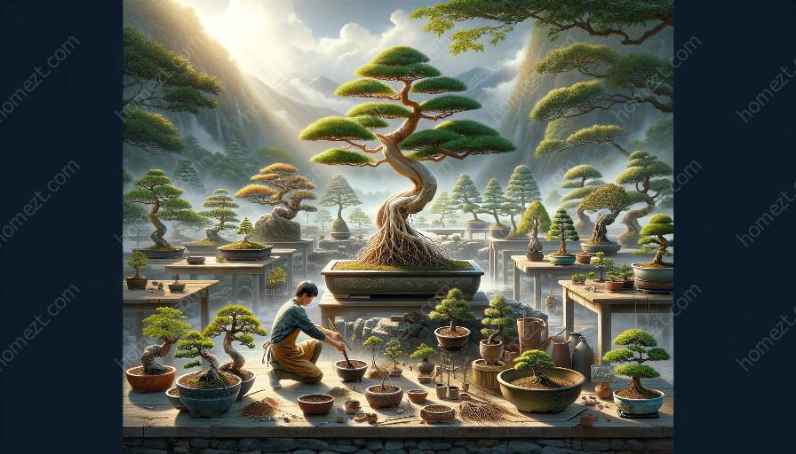 bonsai direpoting dan pemangkasan akar