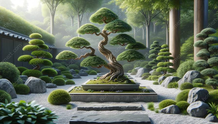 pohon bonsai di taman zen