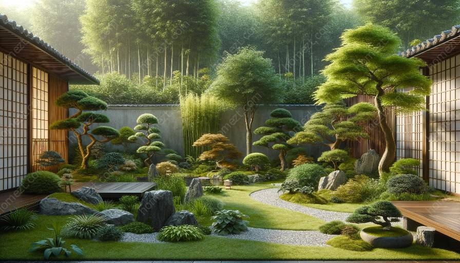 plantas y árboles en jardines zen