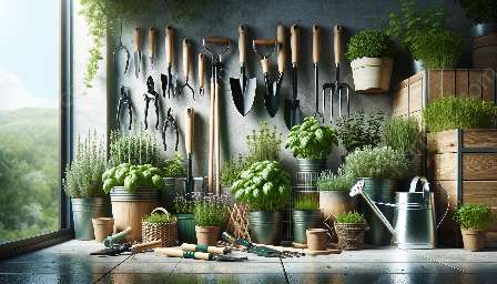 ferramentas e equipamentos para jardim de ervas