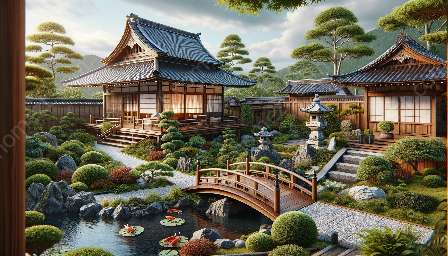 전통적인 일본 정원 구조 및 건물