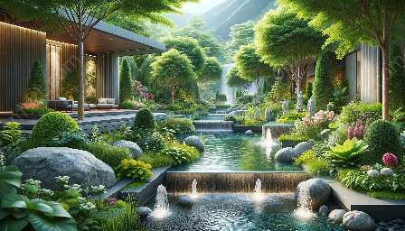 庭園の美しさにおける水の特徴の使用